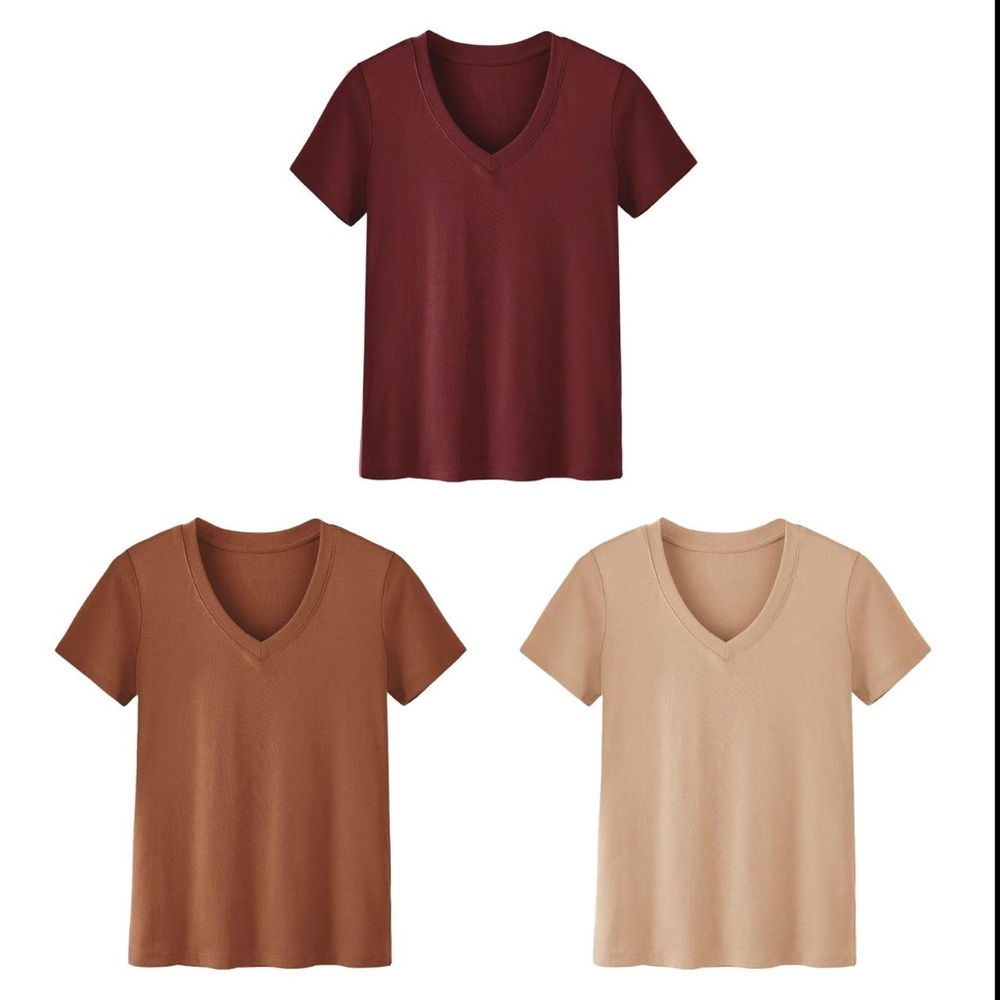 Showitty 3 Pack Short Sleeve V Neck Basically T-Shirts Womens Size S